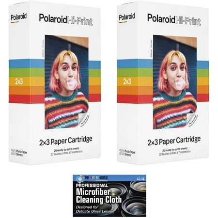 Polaroid Hi-Print 2 x 3" Paper Cartridges - 2 Pack, 40 Sheets - with MicroFiber Cleaning Cloth