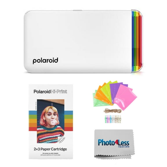 Polaroid Hi-Print - 2nd Generation Bluetooth Connected 2x3 Pocket Photo Dye-Sub Printer - White (9128) Bundle