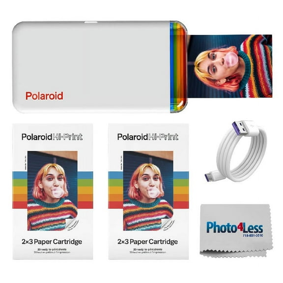 Polaroid Hi-Print - 2nd Generation Bluetooth Connected 2x3 Pocket Photo Dye-Sub Printer - White (9128) Bundle