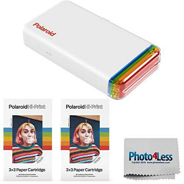 Polaroid Hi-Print 2x3 Pocket Photo Printer + Polaroid Hi-Print - 2X3 Paper Cartridge - 2 Pack (40 Sheets)