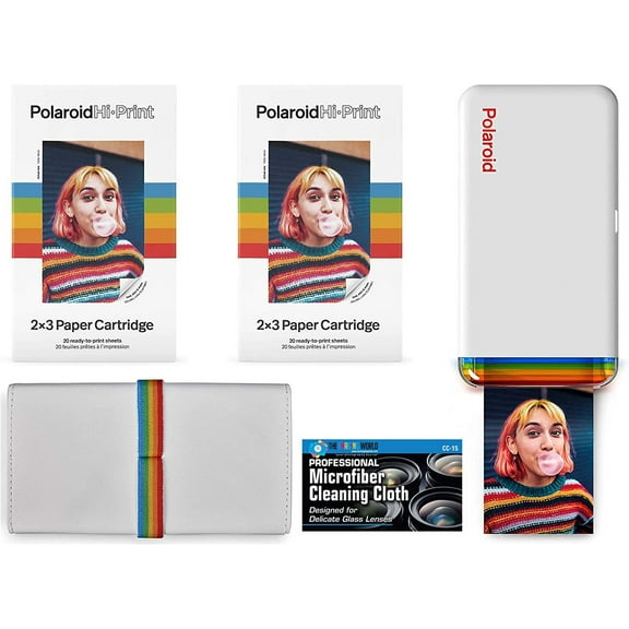 Polaroid Hi-Print - Bluetooth Connected 2x3 Pocket Phone Photo Printer with 2 Polaroid HiPrint 2x3 Paper Cartridges 40 Sheets, Special Pouch/Case and Microfiber Cloth