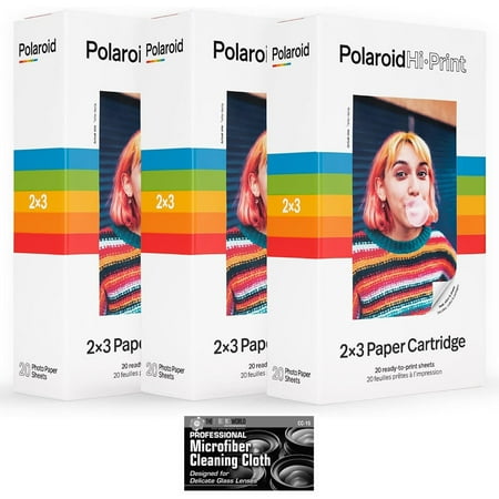 Polaroid Hi-Print Paper - Triple Pack of 2x3 Paper Cartridge 60 Sheets - with MicroFiber Cleaning Cloth