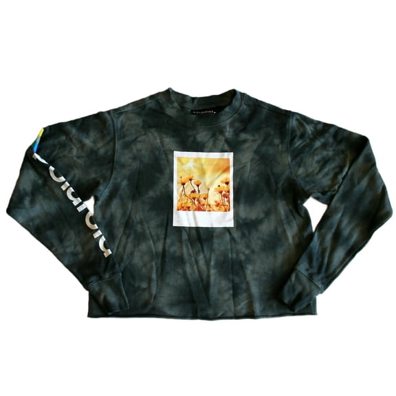 Polaroid Junior Women's Camo Green Tie Dyed Cropped Top w/Floral Picture -XS