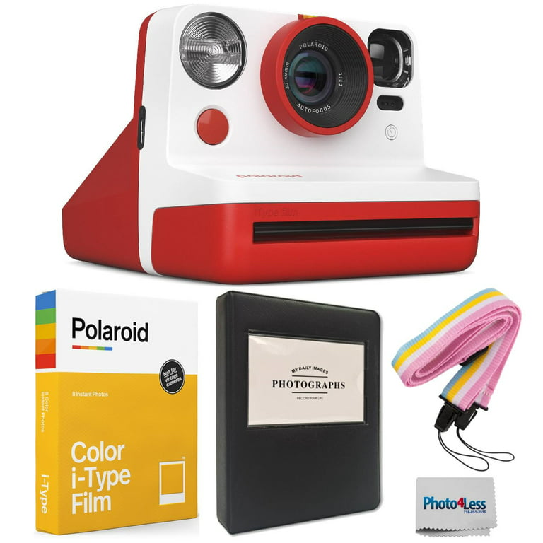 Polaroid Now 2nd Generation I-Type Instant Film Camera - Red (9074) +  Polaroid Color Film for I-Type + Black Album + Colorful Neck Strap