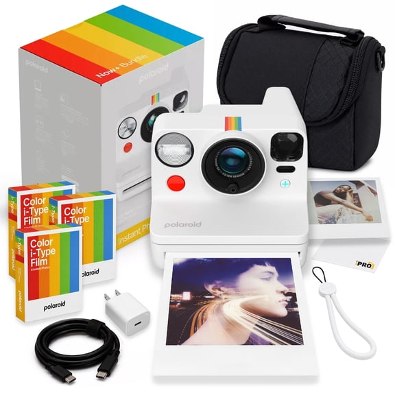 Polaroid Now Gen 3 i-Type Instant Camera White | Two-Lens Autofocus, Double Exposure, Self-Timer, USB-C | 24 Color Film Pack + Camera Bag + USB-C Cable