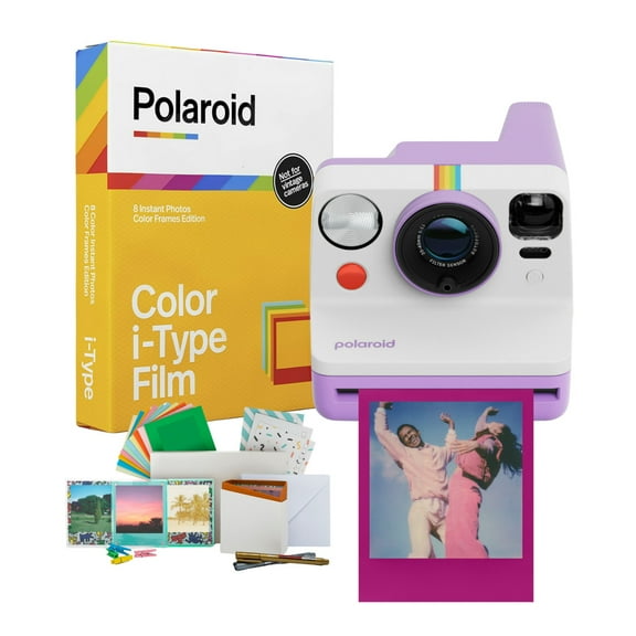 Polaroid Now Generation 3 Analog Instant Camera with Tripod Mount and Two-Lens Autofocus System (Purple) Bundle with Color Film and Film Kit (3 items)