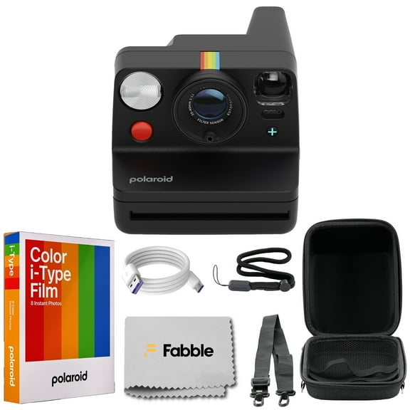 Polaroid Now+ Generation 3 I-Type Instant Film Camera (Black) Bundle with Polaroid Color I-Type Film (8 Exposures), Hard Protective Case and USB-C 6ft. Cable