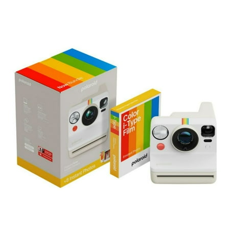 Polaroid - Now Gen 3 Instant Camera + Color Film Bundle (8 Photos) - Pebble White