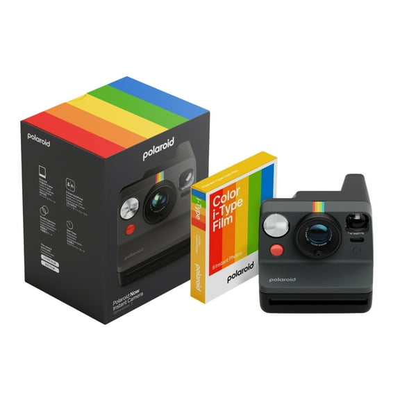 Polaroid Now Generation 3 Analog Instant Camera with Two-Lens Autofocus System (Black) and Color Film Bundle (8 Photos)