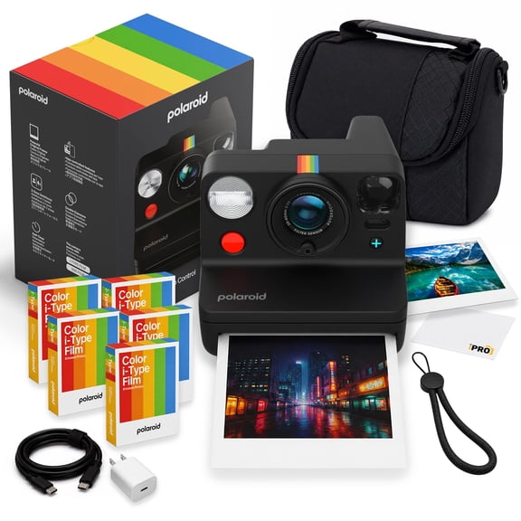 Polaroid Now+ Generation 3 i-Type Instant Camera Black | App Control, Two-Lens Autofocus, Double Exposure, f/11-f/64 | 40 Color Film, USB-C Cable, Camera Bag