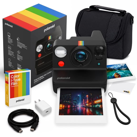 Polaroid Now+ Generation 3 i-Type Instant Camera Black | App Control, Two-Lens Autofocus, Double Exposure, f/11-f/64 Apertures, USB-C Charging | 8 Film Exposures, Camera Bag, USB-C Cable, Adapter