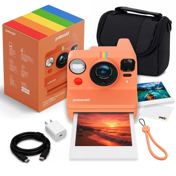 Polaroid Now+ Generation 3 i-Type Instant Camera Coral | App Control, Dual-Lens Autofocus, f/11-f/64 Aperture, USB-C | Camera Bag, USB-C Adapter, Cable, Cleaning Cloth