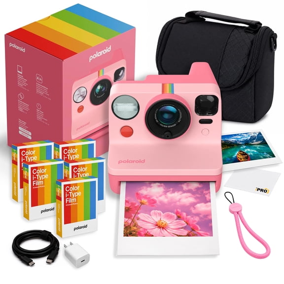 Polaroid Now Generation 3 i-Type Instant Camera Pink | Two-Lens Autofocus, Double Exposure, Self-Timer, USB-C | 40 Color Film Exposures + Bag