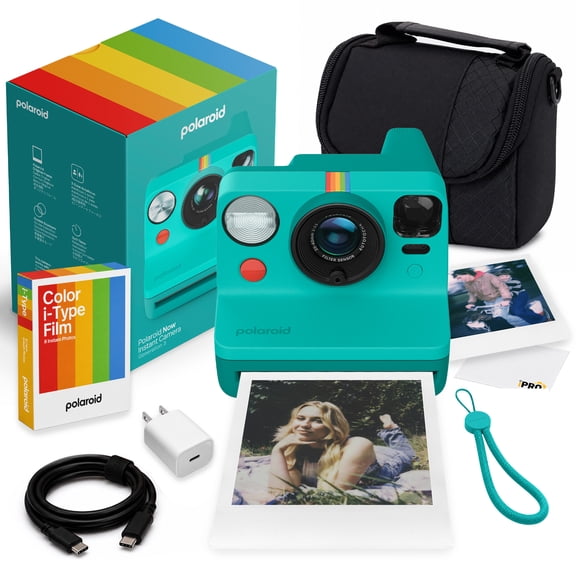 Polaroid Now Generation 3 i-Type Instant Camera Teal | Two-Lens Autofocus, Double Exposure, Self-Timer, USB-C Charging, f/11-f/64 Apertures + 8 Film Pack