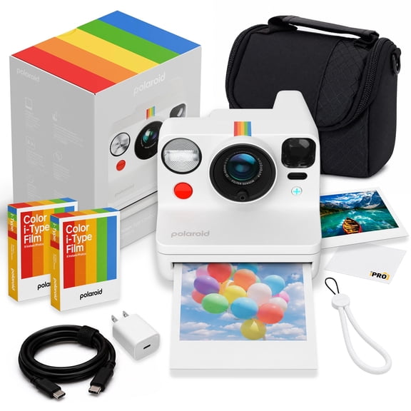 Polaroid Now+ Generation 3 i-Type Instant Camera White | App Control, Dual-Lens Autofocus, f/11-f/64 Apertures, Double Exposure | 16 Film Exposures, USB-C Cable, Adapter, Bag