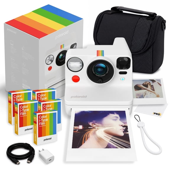 Polaroid Now+ Generation 3 i-Type Instant Camera White | App Control, Two-Lens Autofocus, Double Exposure, f/11-f/64 Apertures, USB-C + 40 Film, Camera Bag, USB-C Cable