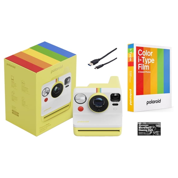 Polaroid Now Generation 3 i-Type Instant Camera Yellow with 8 i-Type Color Film Starter Bundle + Charging Cable and Cleaning Cloth