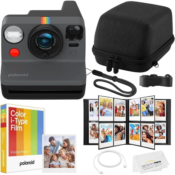 Polaroid Now Instant Camera Bundle - Film, Case, Album & Quality Photo Cloth - Black