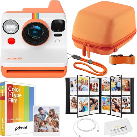 Polaroid Now Instant Camera Bundle - Film, Case, Album & Quality Photo Cloth - Orange