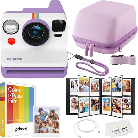 Polaroid Now Instant Camera Bundle - Film, Case, Album & Quality Photo Cloth - Purple