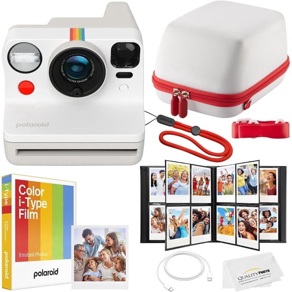 Polaroid Now Instant Camera Bundle - Film, Case, Album & Quality Photo Cloth - White