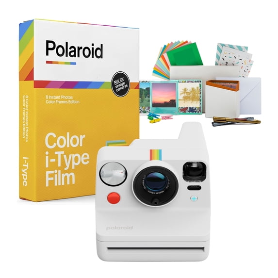 Polaroid Now Plus Generation 3 Instant Camera with Two-Lens Autofocus System and Manual Mode (White) Bundle with Polaroid Film Kit and Color Film for I-Type (Color Frames Edition) (3 Items)