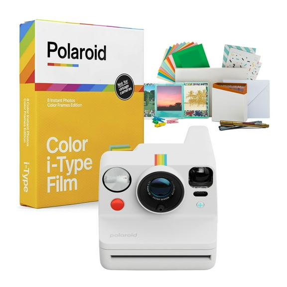 Polaroid Now Plus Generation 3 Instant Camera with Two-Lens Autofocus System and Manual Mode (White) Bundle with Polaroid Film Kit and Color Film for I-Type (Color Frames Edition) (3 Items)