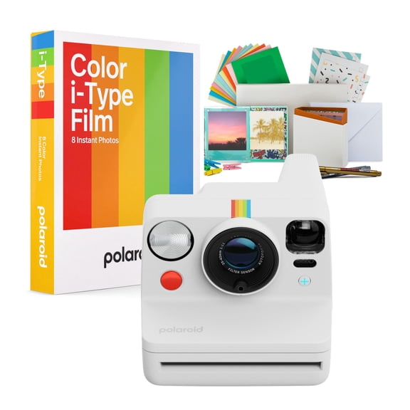 Polaroid Now Plus Generation 3 Instant Camera with Color Film Bundle, Two-Lens Autofocus System, Self-Timer, and Manual Mode (White, 8 Photos)
