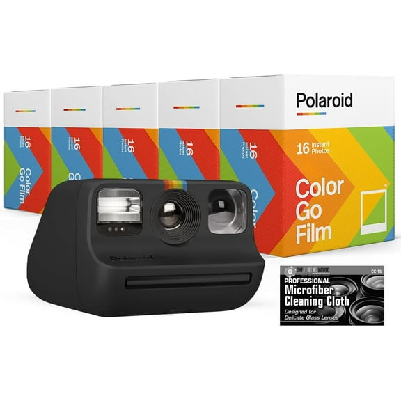 Polaroid Originals Bundle Go Instant Camera Black with 5 Double Packs 80 Prints of Color Film and Microfiber Cloth