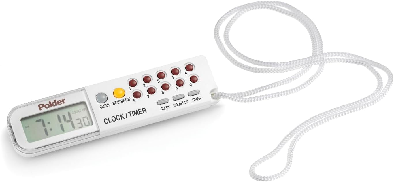 Compact White Digital Clock Timer and Stopwatch with Lanyard