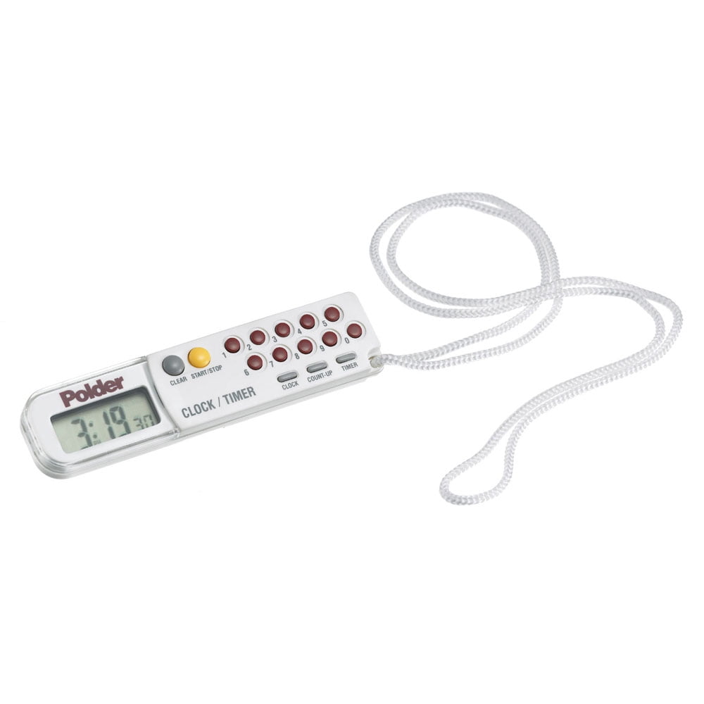Compact White Digital Clock Timer and Stopwatch with Lanyard