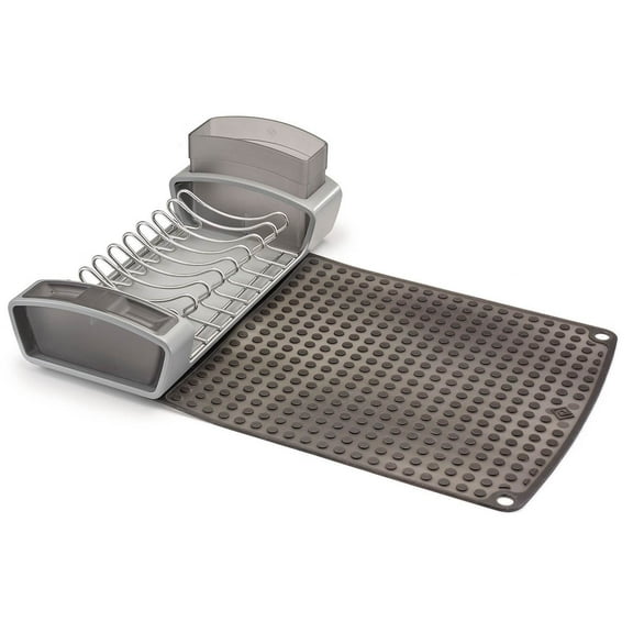 Polder Fold Away Space Saving Stainless Steel Dish Rack with Silicone Drying Mat