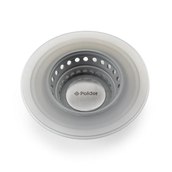 Polder Pop-Up Sink Strainer and Stopper, Silicone Stopper, Kitchen Sink Stopper & Strainer, Kitchen Accessories, Dishwasher-Safe, 4.5" Diameter, Gray