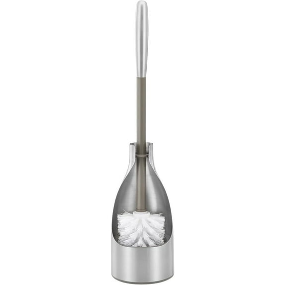 Polder Sleek Stainless Steel Toilet Brush with Caddy, Slim and Discreet Design, Open-Back Design for Odor Control, Rust-Resistant Stainless Steel