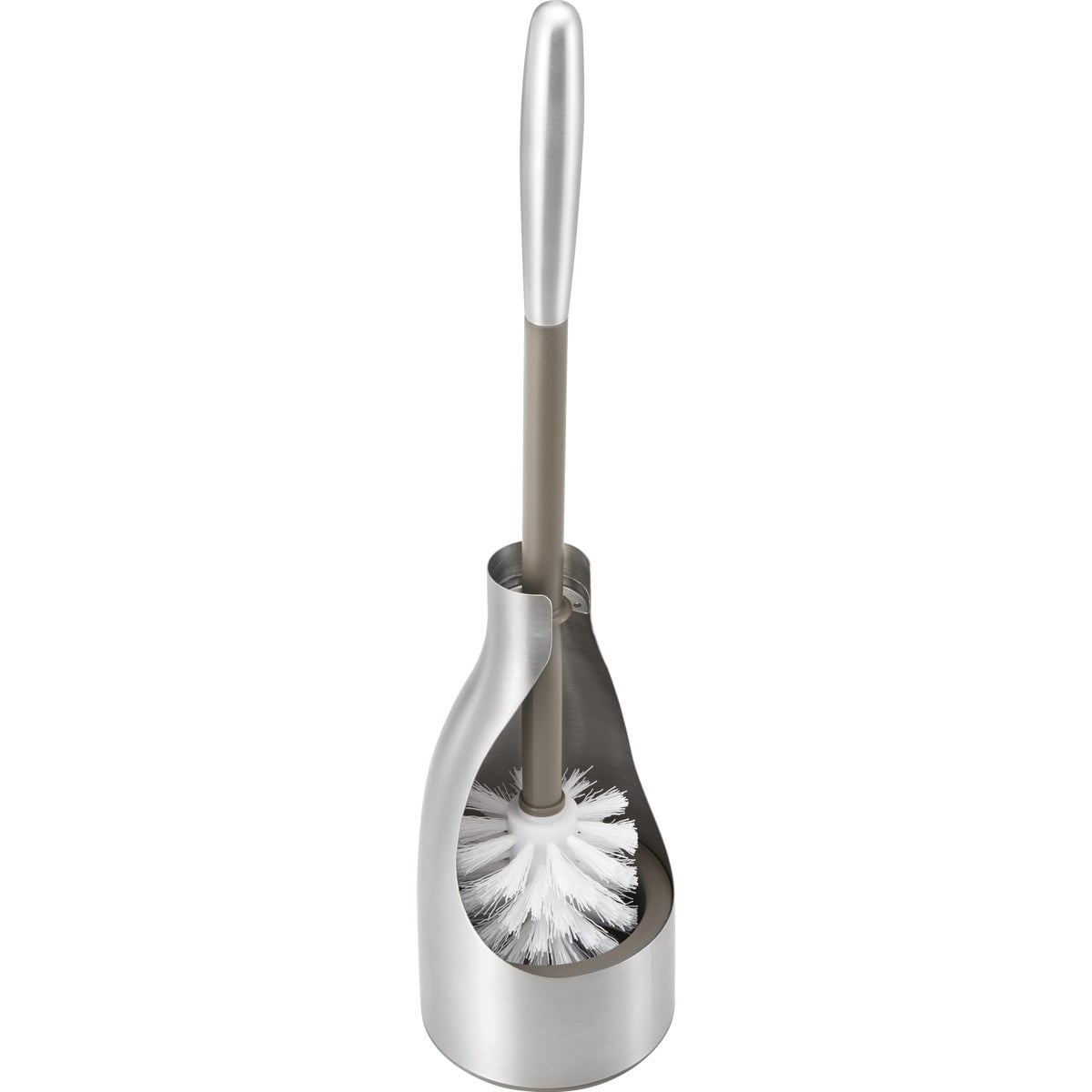 Polder Sleek Stainless Steel Toilet Brush with Caddy, Slim and Discreet Design, Open-Back Design for Odor Control, Rust-Resistant Stainless Steel