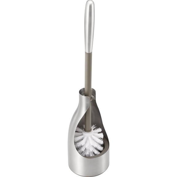 Polder Sleek Stainless Steel Toilet Brush with Caddy, Slim and Discreet Design, Open-Back Design for Odor Control, Rust-Resistant Stainless Steel