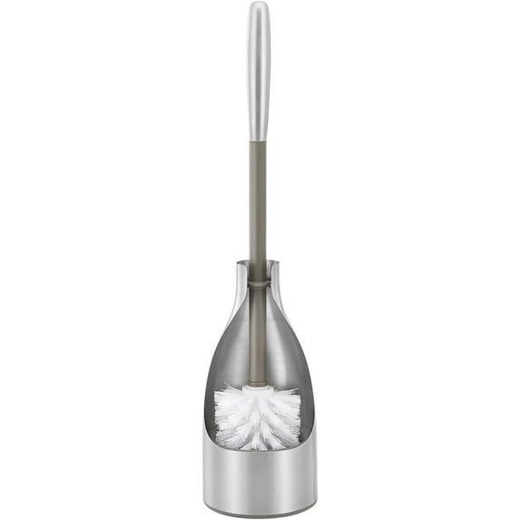 Polder Sleek Stainless Steel Toilet Brush with Caddy, Slim and Discreet Design, Open-Back Design for Odor Control, Rust-Resistant Stainless Steel