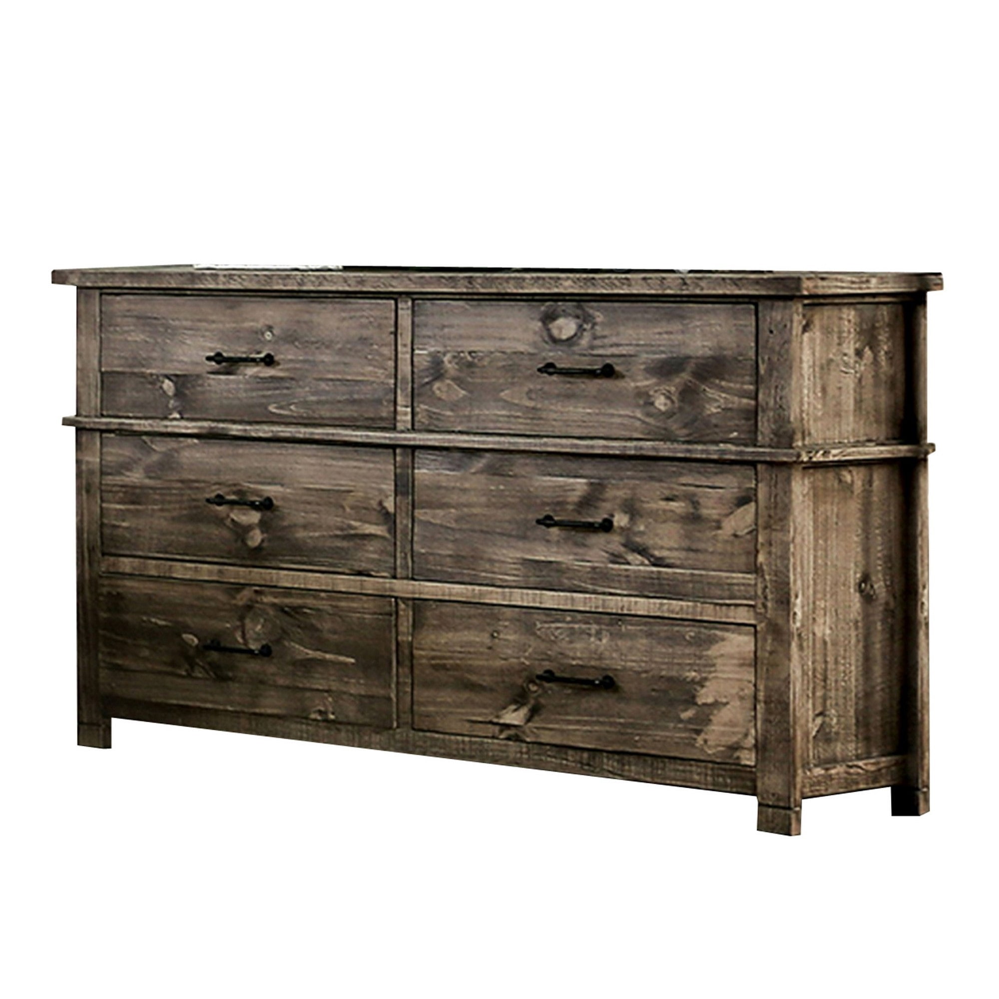 Pole 60 Inch 6 Drawer Wide Dresser Chest with Metal Handles, Ash Brown ...