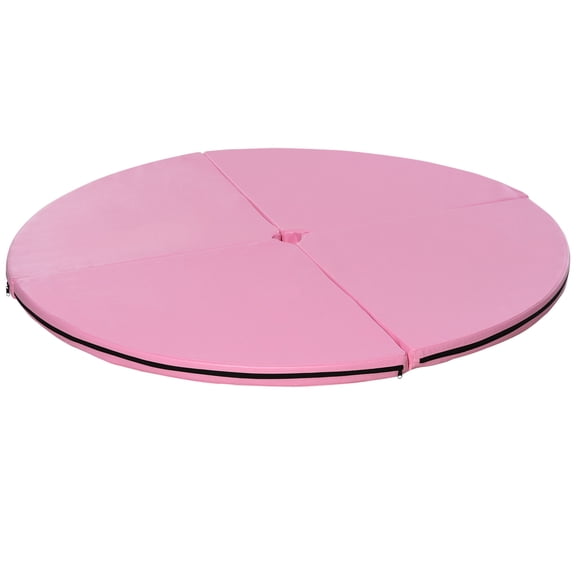 Pole Dance Crash Mat, 2-Inch Thick Folding Safety Mat with Universal Center Hole, 59-Inch Diameter, Lightweight PVC & EPE Foam, Pink