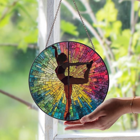 Pole Dance Glass Suncatcher, Exotic Fitness Studio Decor, Unique Dancer Art, 7.9 in