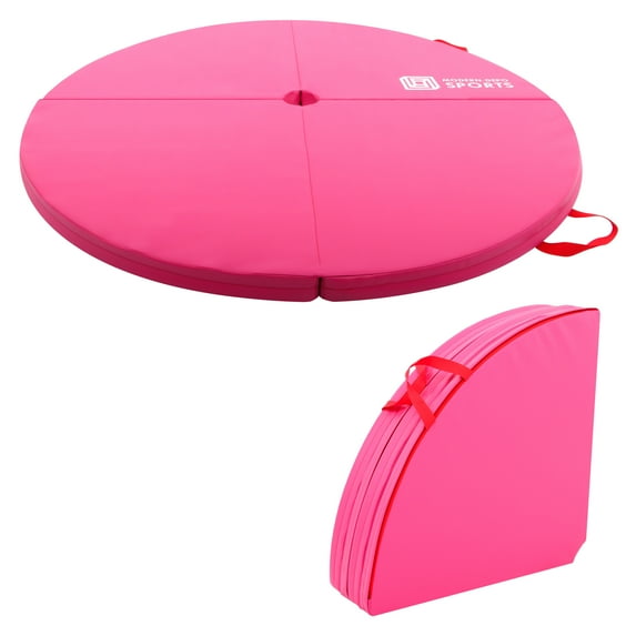 Pole Dance Mat Foldable Pole Crash Mats EPE Foam Round Padding Waterproof PU Cover Protective Fall Safety Cushion Lightweight for Home, Gym, Yoga Exercise, Rose Pink