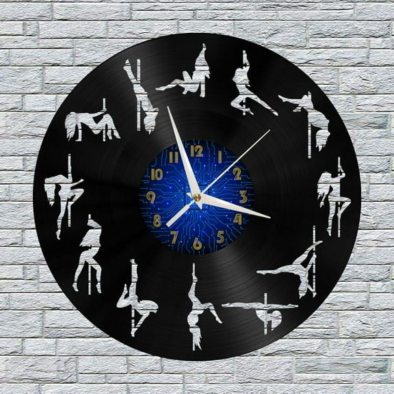 Pole Dance Silhouette 12 Inch Vinyl Record Wall Clock - Silent, Creative, and Unique Clock for Living Room, Entryway, or Bedroom Decor - Perfect Gift Idea(12 inchs B without LED)