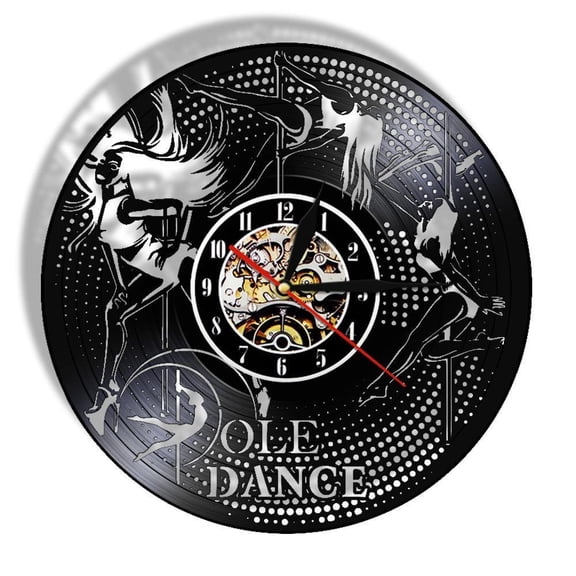 Pole Dance Vinyl Record Wall Clock Vintage Night Club Wall Art Decoration Steel Tube Dance Wall Clock Handmade Dancers Gift Without LED