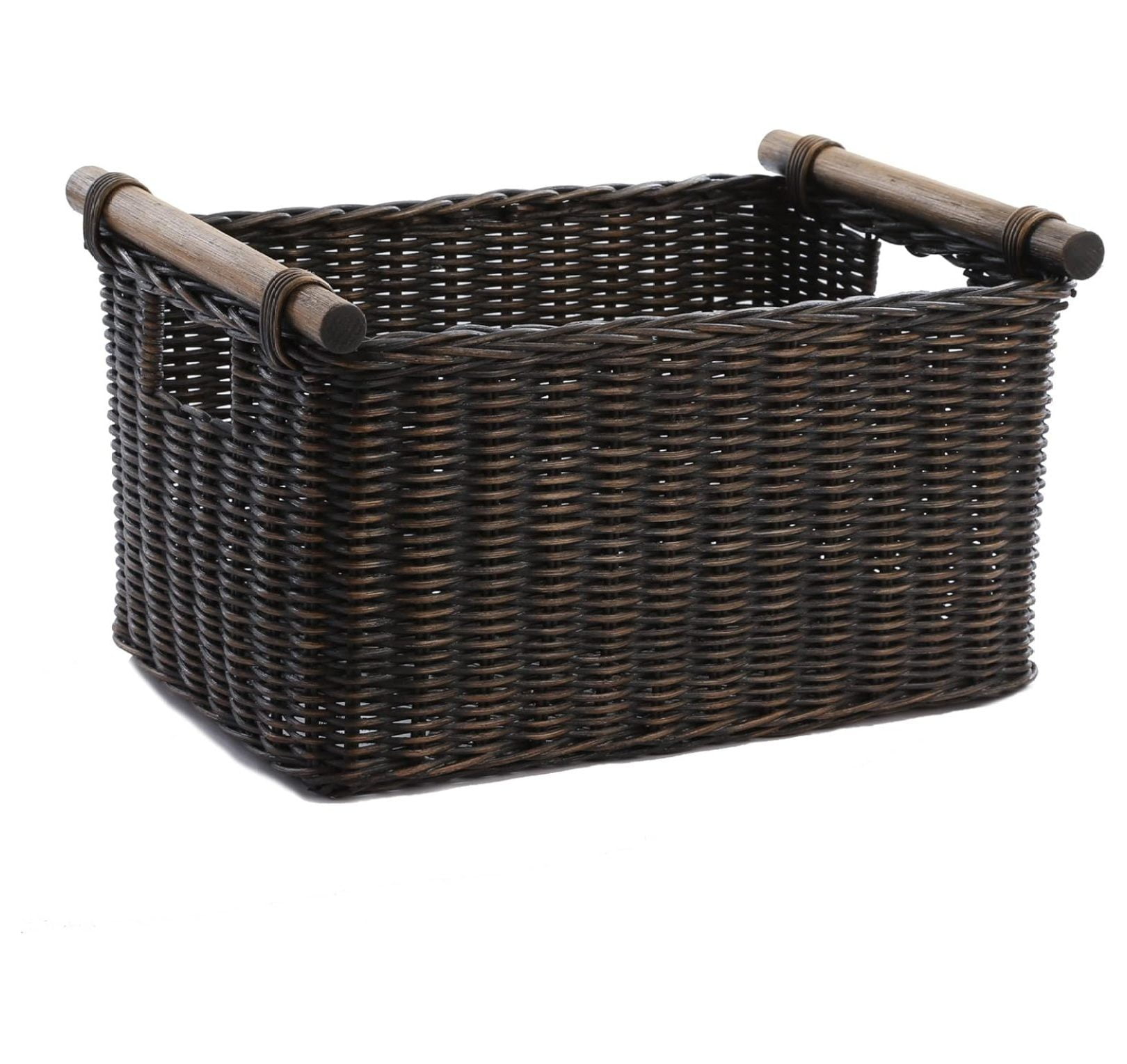 Small Antique Walnut Brown Rectangular Rattan Storage Basket