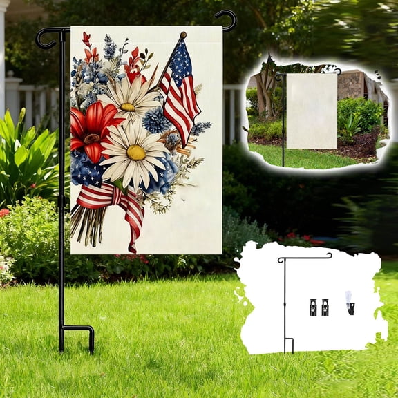 Pole Holder Garden Stand Stakes Yard Outside Black Metal Decorative Flag Support with Two Secure