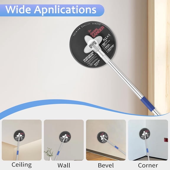 Pole SanDER FOR dRYWALL, 9 iNCH rADIAL sANDER wITH 49-90 iNCH aDJUSTABLE eXTENSION rOD, wALL sANDERS FOR pAINTING pREP, 360 rOTATABLE rOUND cIRCULAR hAND sANDING hEAD FOR cEILINGS & wALLS