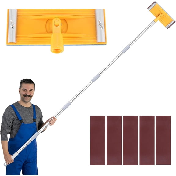 Pole Sander Drywall, 31-74-inch Manual Hand Drywall Sander with Extension Pole. Perfect for Painting, Complete with 5pcs Sanding Sheets (60, 100, 180, 240 320Grit)1