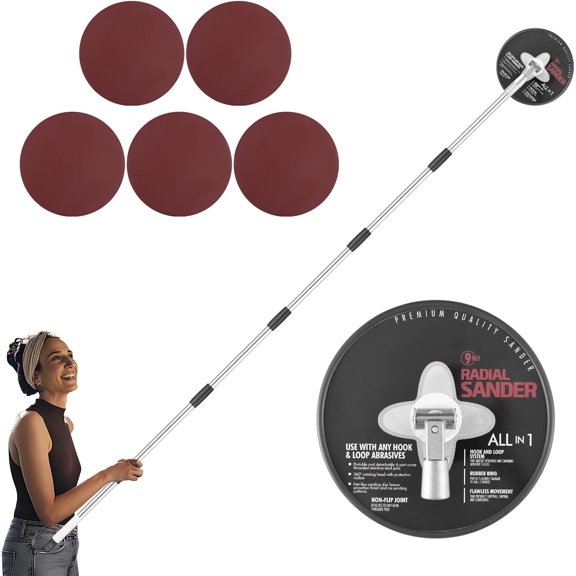 Pole Sander for Drywall, 9-Inch Radial Wall and Ceiling Sanding Machine with 93 Inch Adjustable Rod, 360 Rotating Circular Sanding Head for Easy Surface Smoothing, Perfect for Paint Preparation