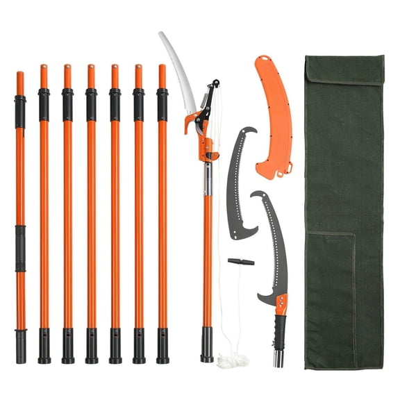Pole Saw 7.3-27 ft Extendable, Manual Tree Pruner with Blade & Scissors, Lightweight Fiberglass Handle, High Branch Trimmer for Palms & Shrubs