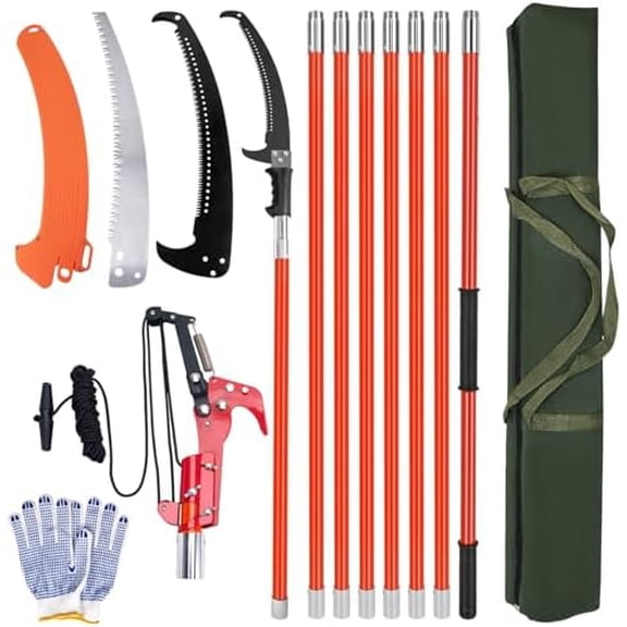 Pole Saws for Tree Trimming, 7.3-27 ft Manual Pole Saw Extendable Tree Trimmer, Long Branch Trimmer Tree Pole Pruner Saw Blades and Scissors Set for Pruning Palms and Shrubs (Red)